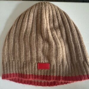 Coach Red and Tan Knit Beanie